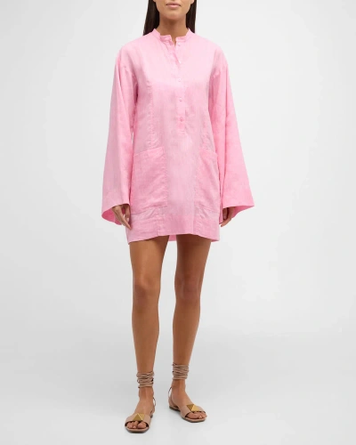 Bondi Born Leiden Linen Tunic Mini Dress In Pink