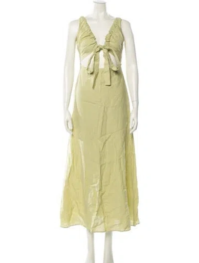 Pre-owned Bondi Born Linen Long Dress In Green