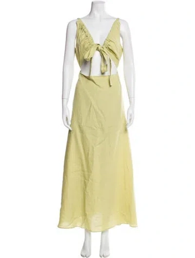 Pre-owned Bondi Born Linen Long Dress In Green