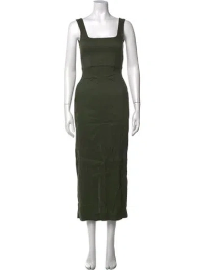 Pre-owned Bondi Born Linen Long Dress In Green