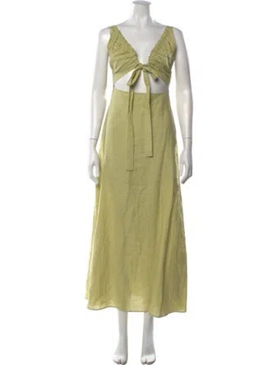 Pre-owned Bondi Born Linen Long Dress In Green