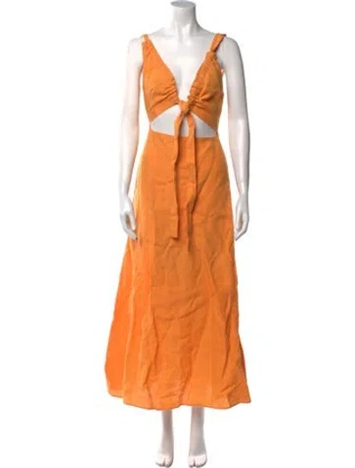 Pre-owned Bondi Born Linen Long Dress In Orange