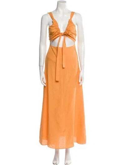 Pre-owned Bondi Born Linen Long Dress In Orange