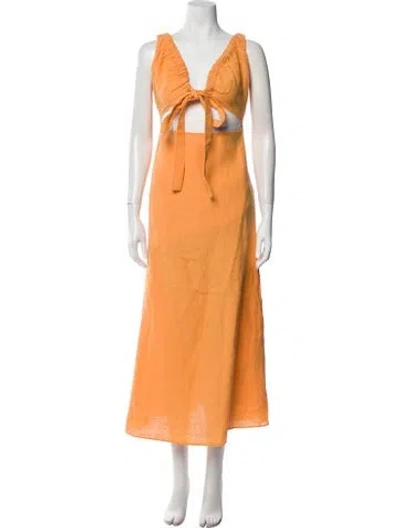 Pre-owned Bondi Born Linen Long Dress In Orange