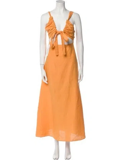 Pre-owned Bondi Born Linen Long Dress In Orange