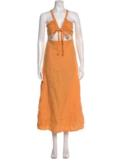 Pre-owned Bondi Born Linen Long Dress In Orange