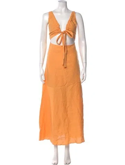 Pre-owned Bondi Born Linen Long Dress In Orange