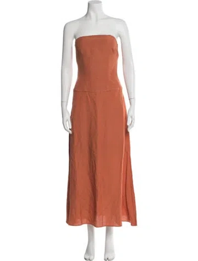 Pre-owned Bondi Born Linen Long Dress In Orange