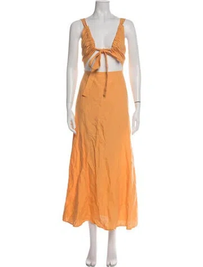 Pre-owned Bondi Born Linen Long Dress In Orange