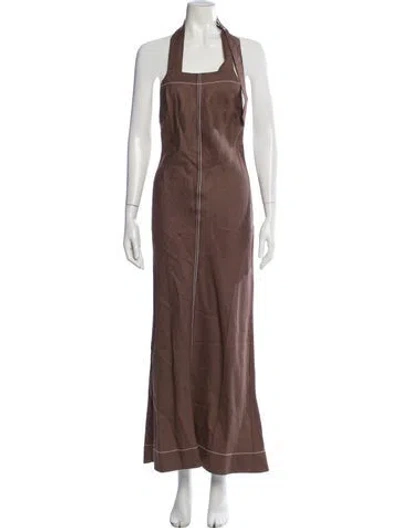 Pre-owned Bondi Born Linen Long Dress W/ Tags In Brown