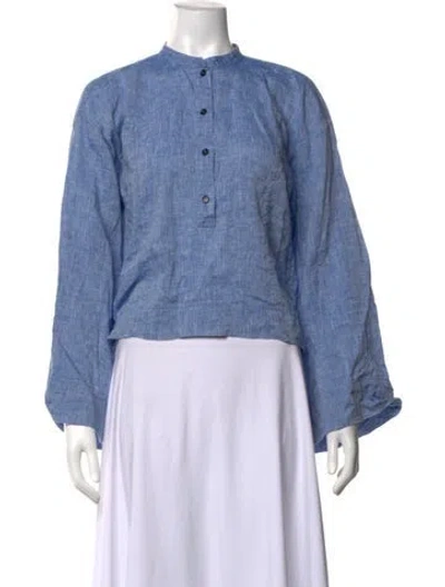 Pre-owned Bondi Born Linen Long Sleeve Top In Blue