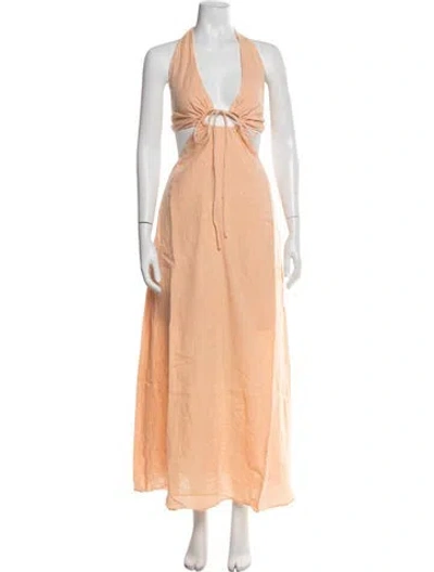 Pre-owned Bondi Born Linen Midi Length Dress W/ Tags In Neutral