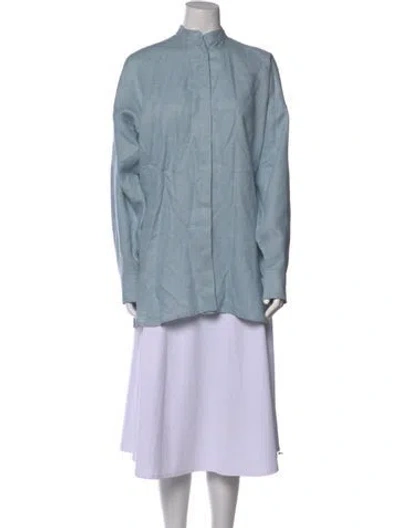 Pre-owned Bondi Born Linen Mock Neck Tunic In Blue