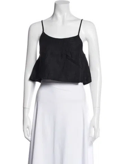 Pre-owned Bondi Born Linen Scoop Neck Crop Top In Black