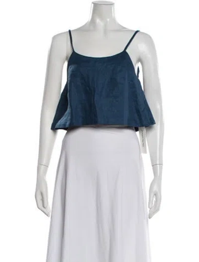 Pre-owned Bondi Born Linen Scoop Neck Crop Top In Black