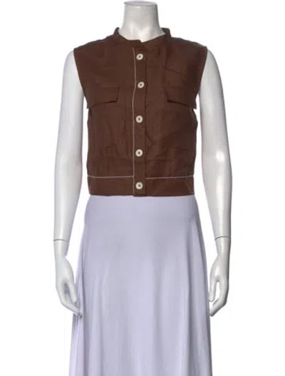 Pre-owned Bondi Born Linen Sleeveless Button-up Top In Brown