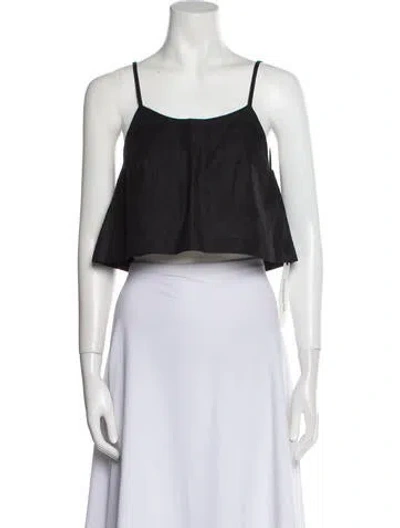 Pre-owned Bondi Born Linen Square Neckline Crop Top In Black