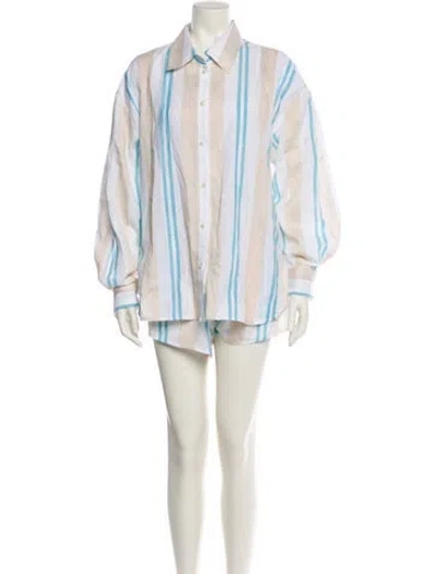 Pre-owned Bondi Born Linen Striped Short Set In Neutral