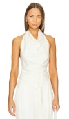 Bondi Born Lisbon Open Back Draped Jersey Halter Top In Cream