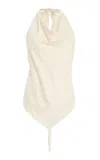 Bondi Born Lisbon Open Back Draped Jersey Halter Top In Neutral