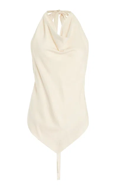 Bondi Born Lisbon Open Back Draped Jersey Halter Top In Neutral