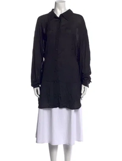 Pre-owned Bondi Born Long Sleeve Button-up Top In Black/blue