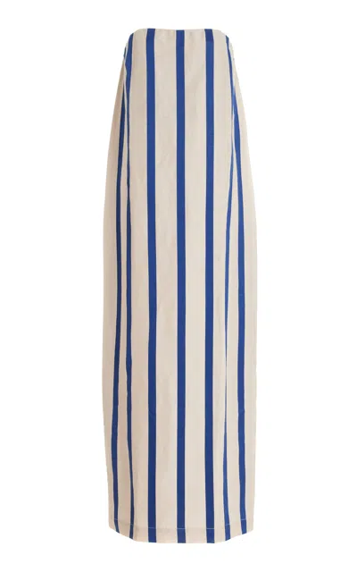 Bondi Born Maine Strapless Striped Tencel-linen Maxi Dress In Blue