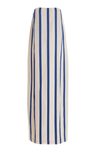 BONDI BORN MAINE STRAPLESS STRIPED TENCEL-LINEN MAXI DRESS