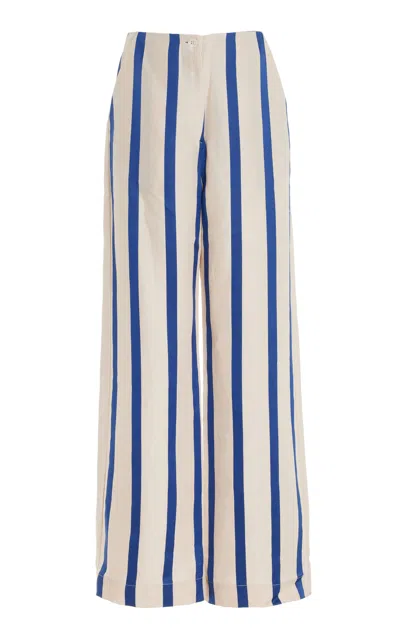 Bondi Born Maine Striped Mid-rise Tencel-linen Wide-leg Pants In Blue