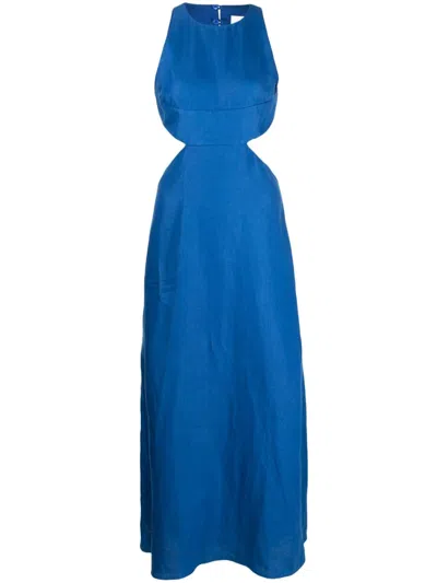 Bondi Born Miramar Backless Organic Linen Dress In Blue