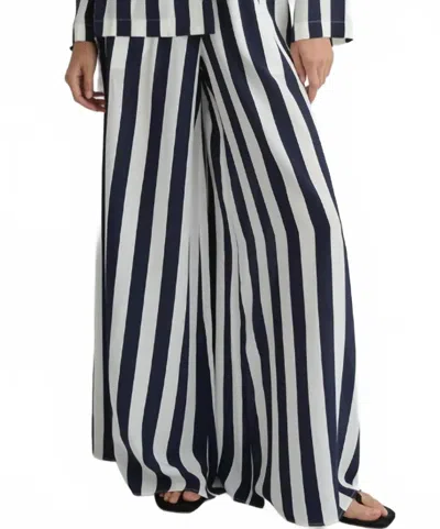 Bondi Born Orta Silk Palazzo Pant In Navy Stripe In Multi