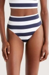 Bondi Born Poppy Stripe High Waist Bikini Bottoms In White