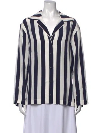 Pre-owned Bondi Born Silk Striped Button-up Top W/ Tags In Blue
