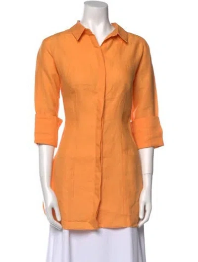 Pre-owned Bondi Born Silk Three-quarter Sleeve Button-up Top In Orange