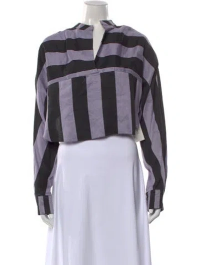 Pre-owned Bondi Born Striped V-neck Crop Top In Purple