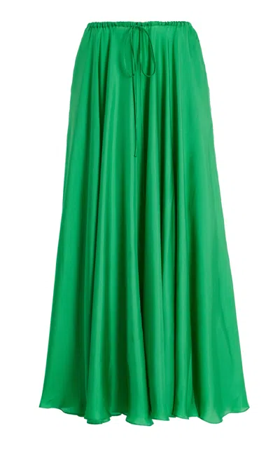 Bondi Born Tropea Drawstring Silk Maxi Skirt In Green