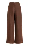 Bondi Born Varenna Herringbone Organic Linen Straight-leg Pants In Brown