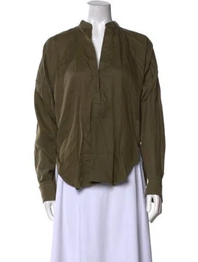 Pre-owned Bondi Born V-neck Long Sleeve Blouse In Green