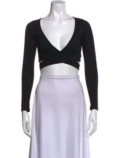 Pre-owned Bondi Born V-neck Long Sleeve Crop Top W/ Tags In Black