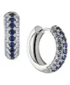 Bonheur Jewelry Addison Blue Crystal Mini Hoop Earrings In Rhodium Plated Brass