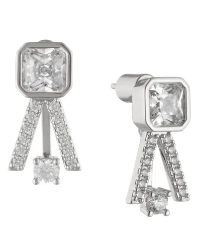 Bonheur Jewelry Indre Earrings With Ear Jackets In Rhodium Plated Brass