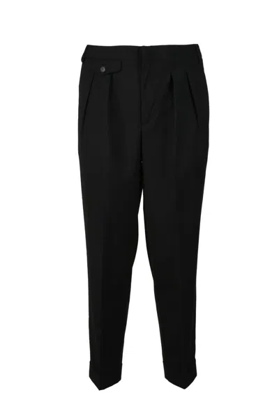 Bonheur Tailored Black Stretch Pants With Pleat Front Design