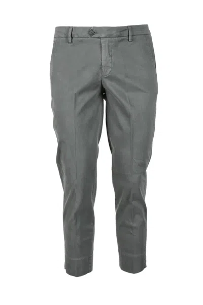 Bonheur Tailored Grey Cotton Stretch Trousers With Modern Fit In Gray