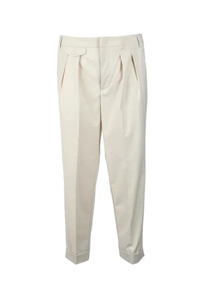 Bonheur Tailored White Trousers With Front Pleats And Cuffed Hem In Gray
