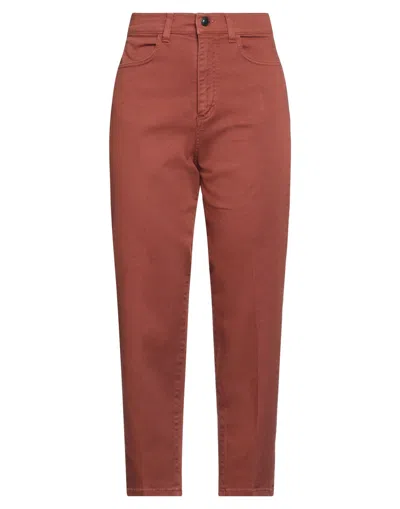 Bonheur Woman Pants Rust Size 30 Cotton, Elastane In Red