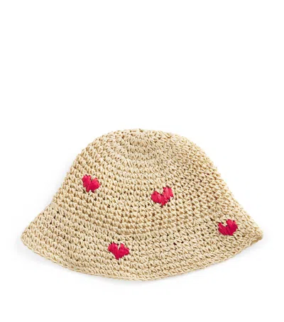 Bonita Kids' Raffia Heart Bucket Hat In Beige