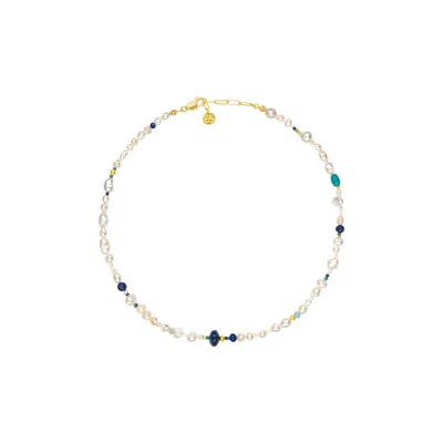 Bonjouk Studio Women's Gold / Blue / White Easy Lover Necklace In Animal Print