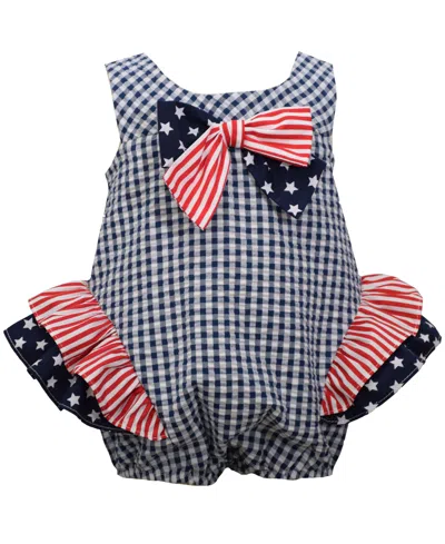 Bonnie Baby Baby Girls Americana Seersucker Check Bubble Romper In Blue