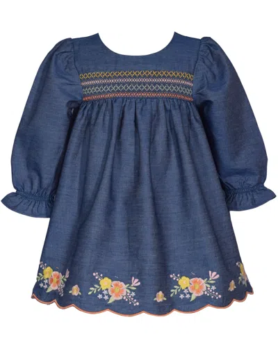 Bonnie Baby Baby Girls Embroidered Denim Dress In Blue