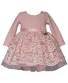 Bonnie Baby Baby Girls Knit To Lace Party Dress In Pink